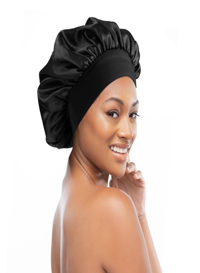 PODALOA 12 Pieces Silk Bonnet for Women Curly Hair Satin Bonnet Hair Wrap for Sleeping Cap with Tie Band (Black) - Image 4
